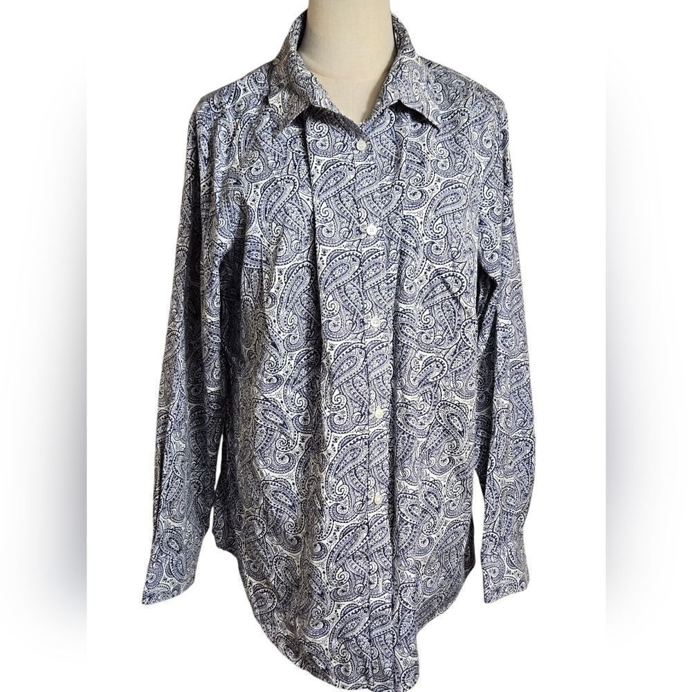 Talbots Blue and White Paisley Button Down Plus Size Unisex Shirt